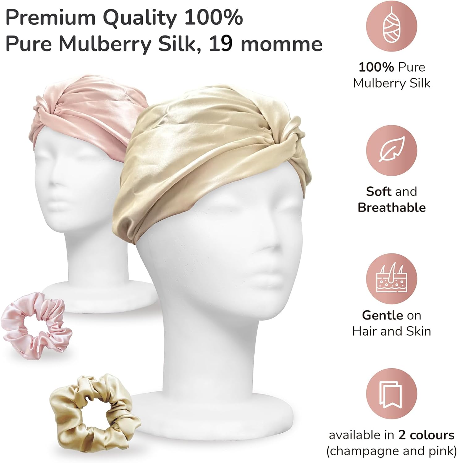 [3 Pc Gift Set] 100% Pure Mulberry Silk Bonnet